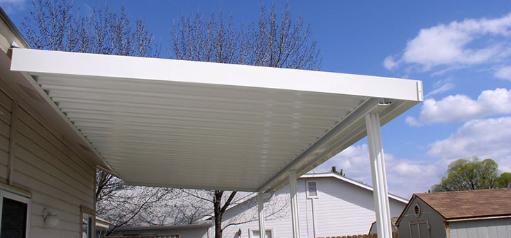 Solid roof patio covers by Atlas Awning for all-season protecion. A solid roof is your best choice for providing you and your outdoor furniture 